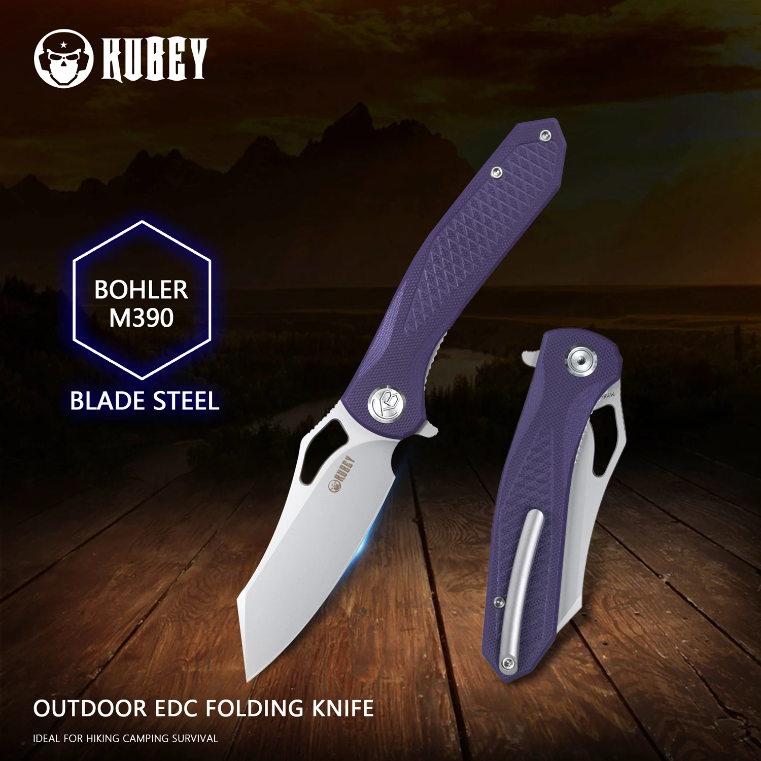 

Kubey Drake KB310 EDC Pocket Knife Bohler M390 Blade Steel G10 Handle Scale Deep Carry Pocket Clip Outdoor