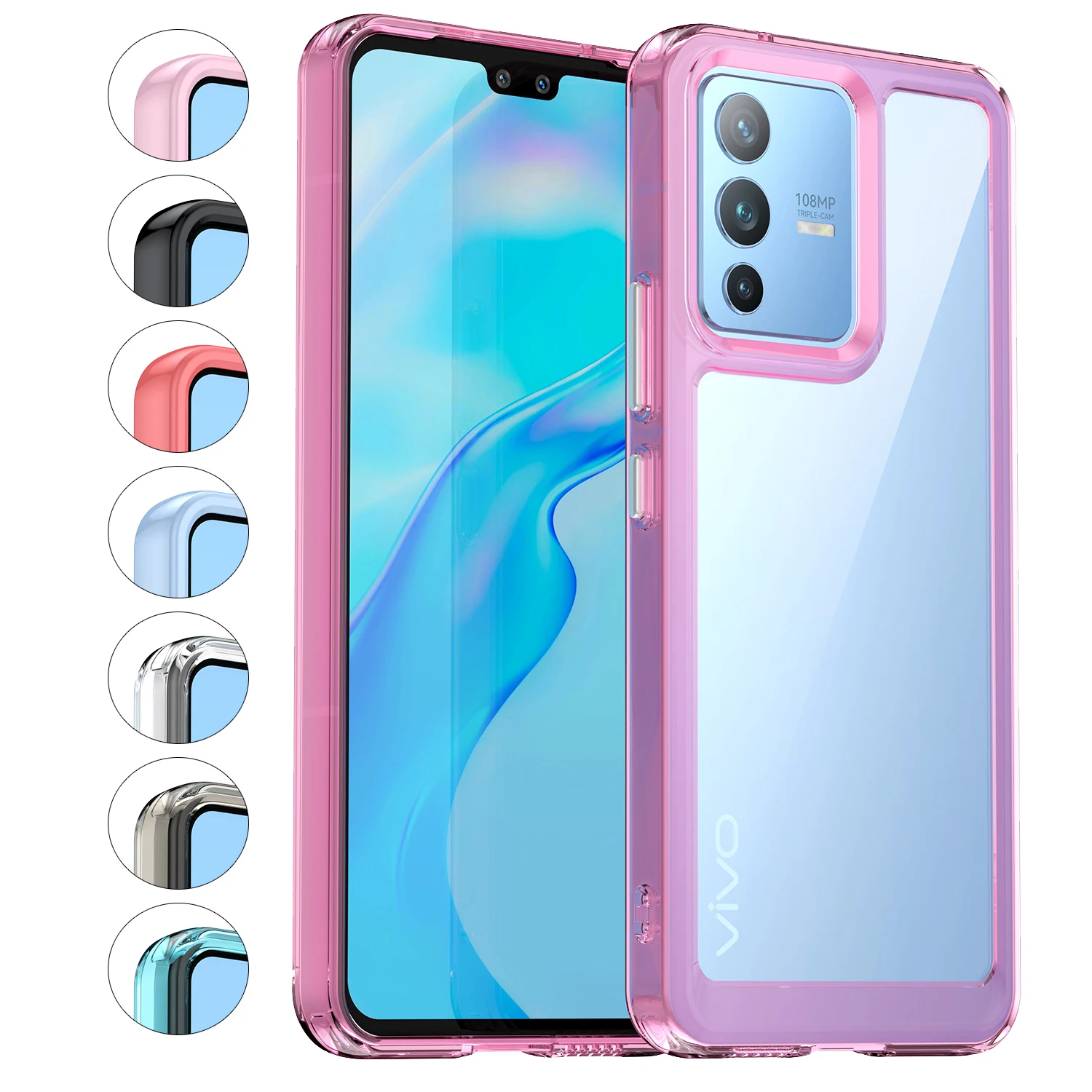 

For Vivo V23 5G Case VivoV23 VivoS12 Color Transparent Soft TPU+Hard Acrylic Shockproof Phone Case Cover For Vivo V23 vivo S12