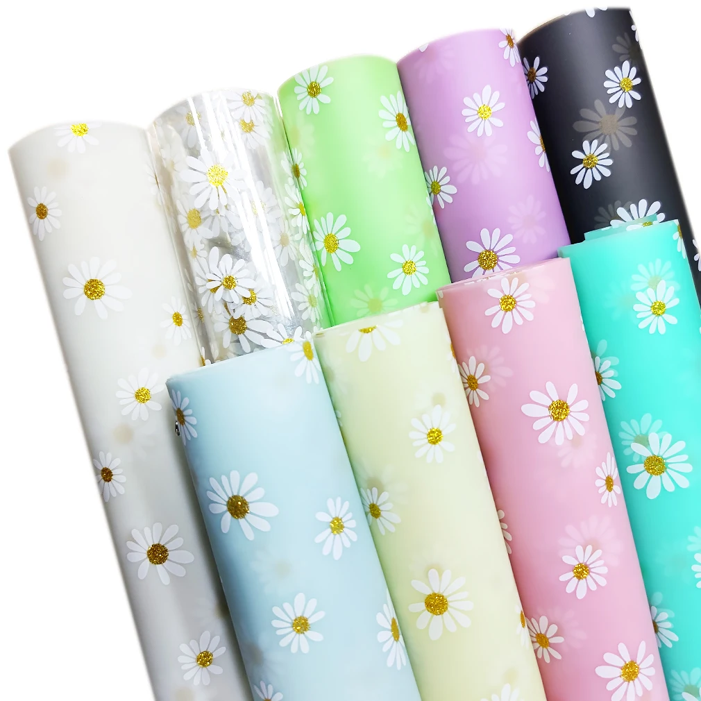 

0.4mm Daisy Jelly Printed Frosted TPU Faux Synthetic Leather Fabric for Hairbows Handbags Shoes Bags Making DIY Crafts 30x135cm