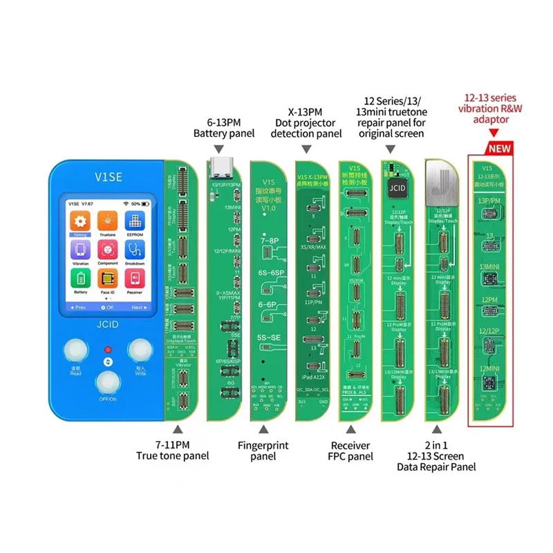 

JC V1SE Phone Ture Tone Repair Programmer for Phone 7 7P 8 8P X XR XS XSMAX 11 ProMAX 12 13 Battery Fingerprint SN Reader