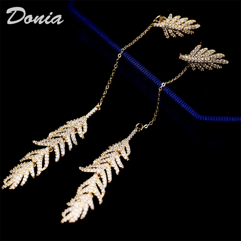 

Donia Jewelry New European and American feather earrings ladies fashion AAA zircon exaggerated long dual-use earrings earrings