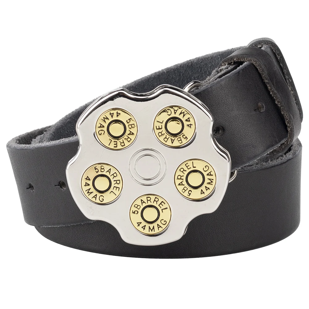 Men's Pistol Bullet Wheel Buckle Cowboy Decorative Personality Leather Belt Cowskin