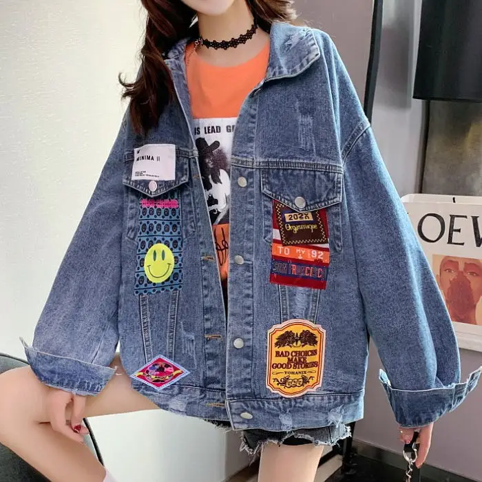 

2022 Embroidery Women Jacket Spring Autumn Single Breasted Slim Vintage Jenas Coat Female Streetwear Casual Short Jacket Q376
