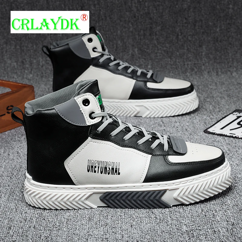 

CRLAYDK High Top Platform Skate Shoes for Students Leather Walking Casual Non Slip Teen's Sneakers Breathable Heighten Tennis