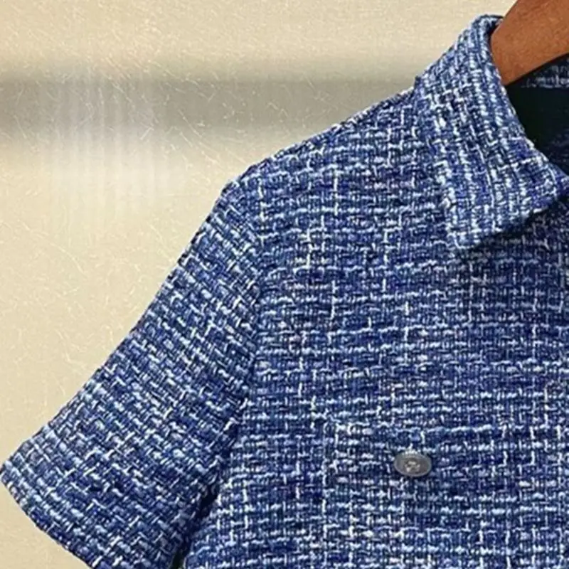 

Women Tweed Contrast Color Coat 2022 new Turn-down Collar Short Sleeve Female fashion Short Jacket