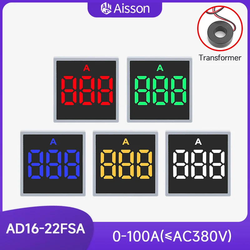 Цифровой амперметр AD16-22FSA 22 мм 0-100A, измеритель тока, светодиодный индикатор, квадратный сигнальный светильник катор