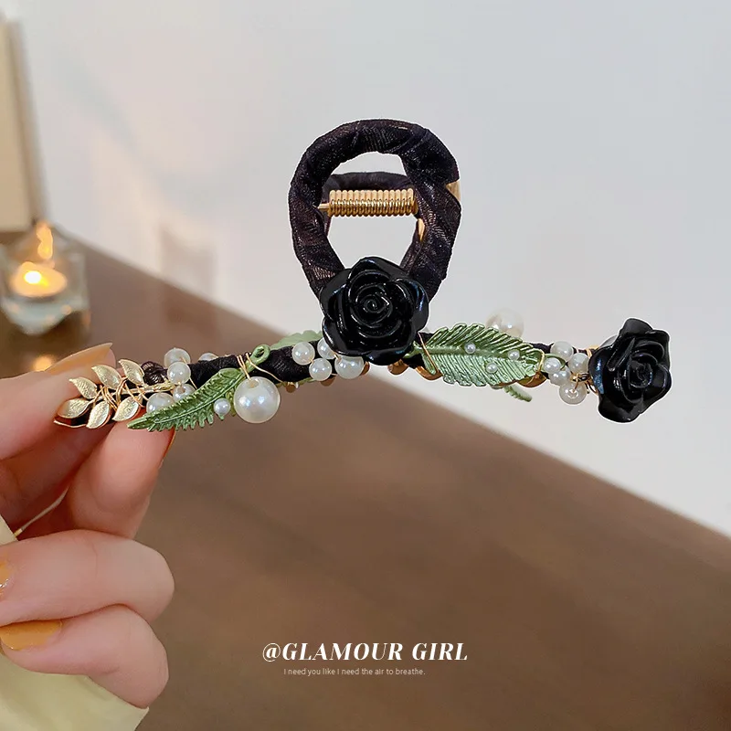 

Pearl Flower Leaf Hair Clip Back Head Curling Shark Korean Temperament Grip Design Sense Versatile Accessories