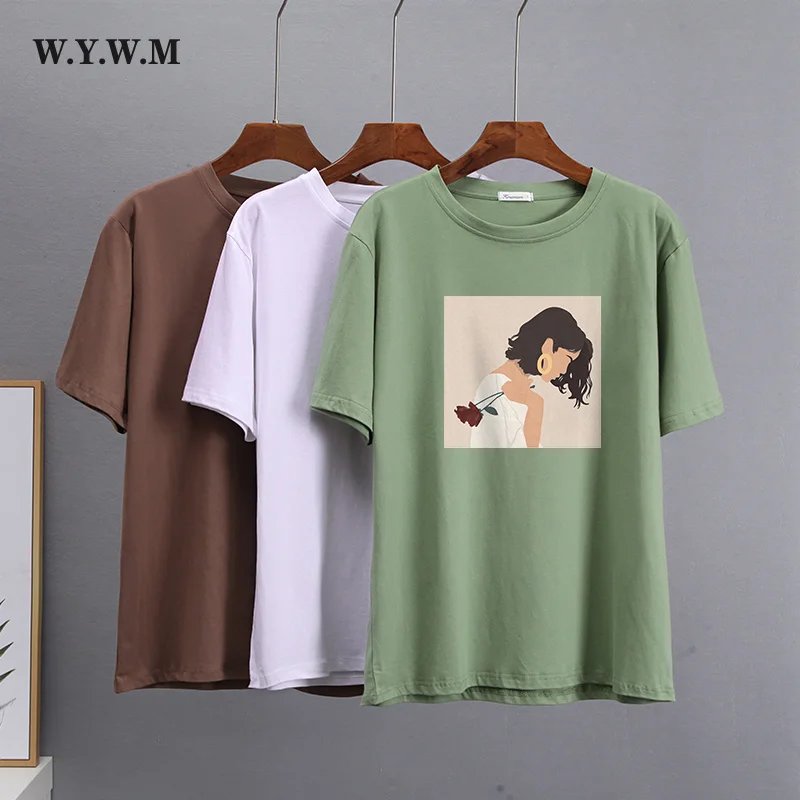 

WYWM 2022, шикарная футболка с мультяшным графическим принтом, женская летняя свободная повседневная женская одежда, элегантные Хлопковые женс...