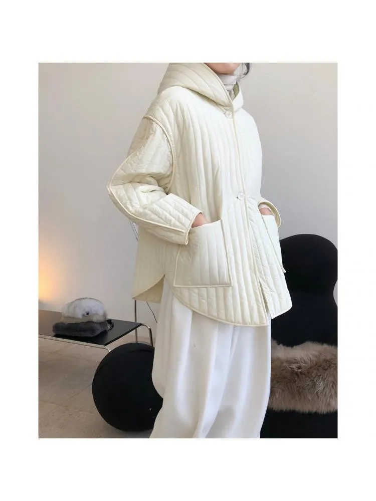 2022 Winter New Japanese Lazy Profile Quilted Hooded Short Parka Women Loose Comfortable Leisure Warm Coat Jacket
