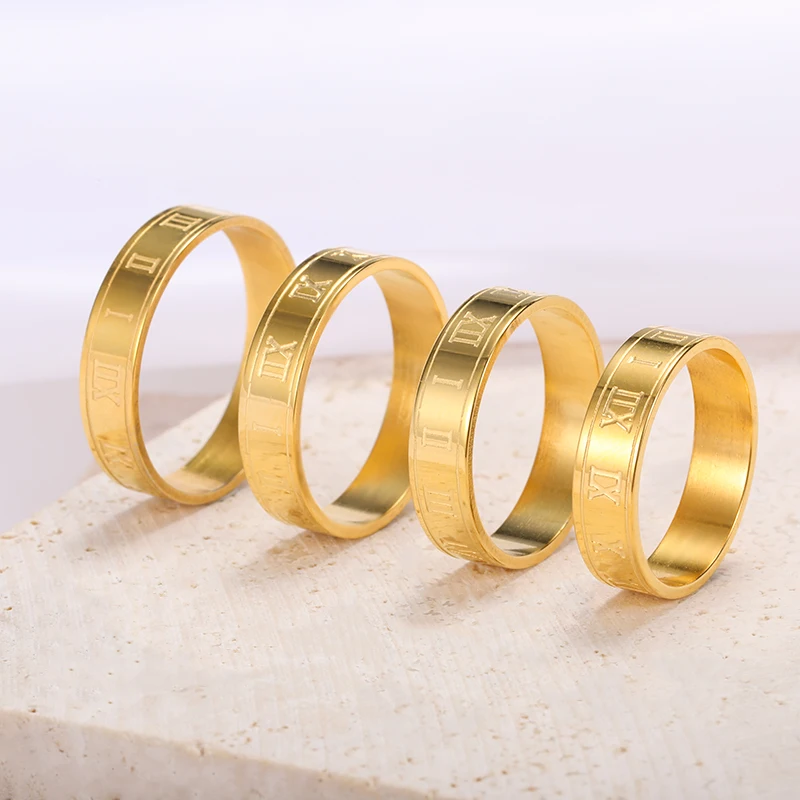 

New Stainless Steel Jewelry Roman numerals Butterfly Engrave Ring Waterproof Simple Sun Ring For Women Gifts