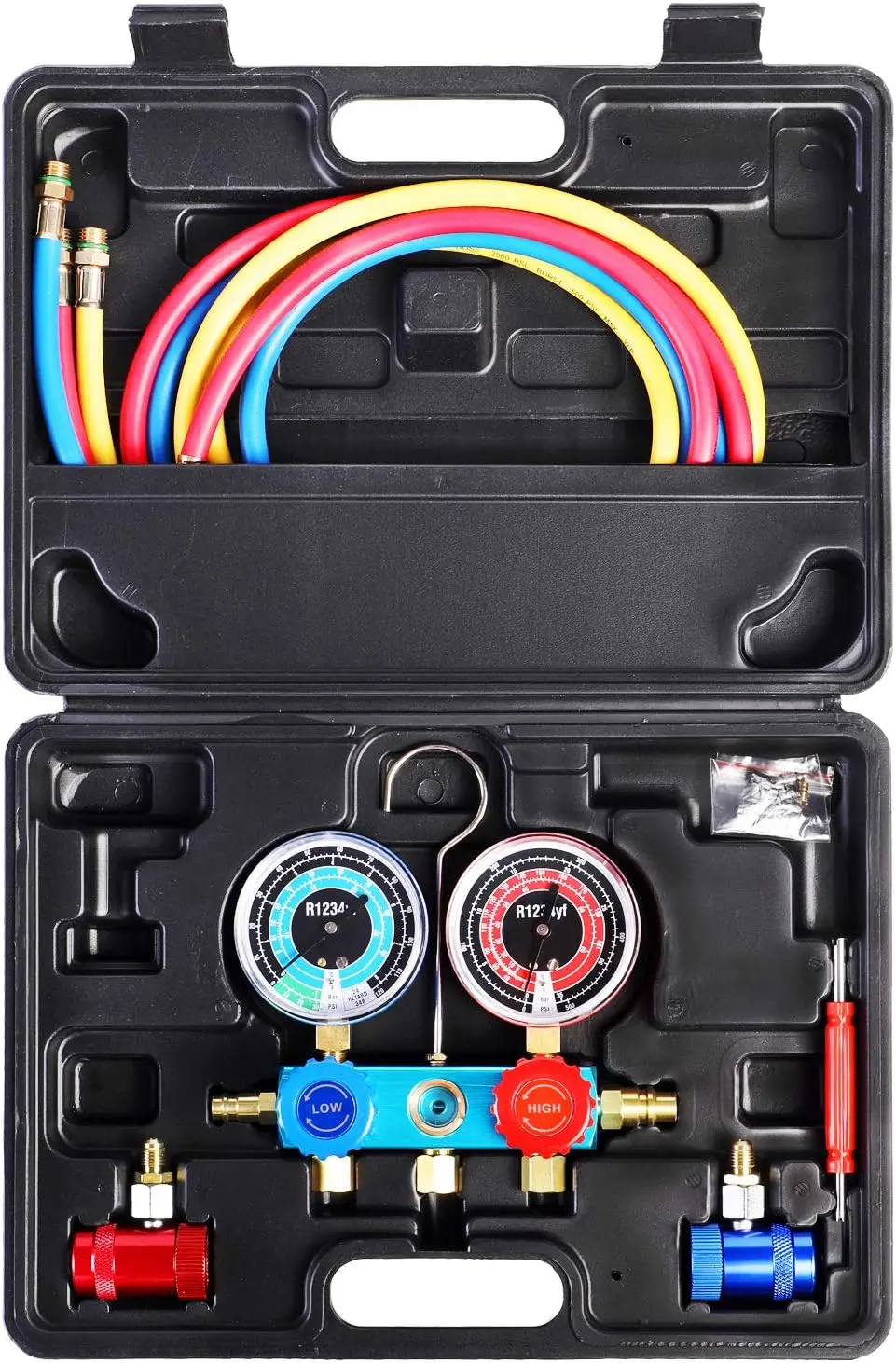 

Way AC Manifold Diagnostic Gauge Air Conditioner R1234yf Refrigerant Charging Set with 5FT Hose Quick Couplers Valve Tool Kit