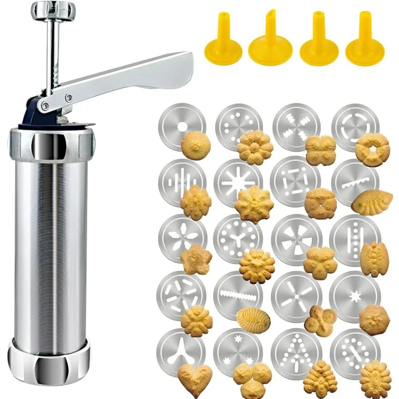 

Cookie Press Gun Christmas with 10/ 20Pcs Stainless Steel Cookie Discs and 4 Icing Decorating Nozzles for DIY Biscuit Maker