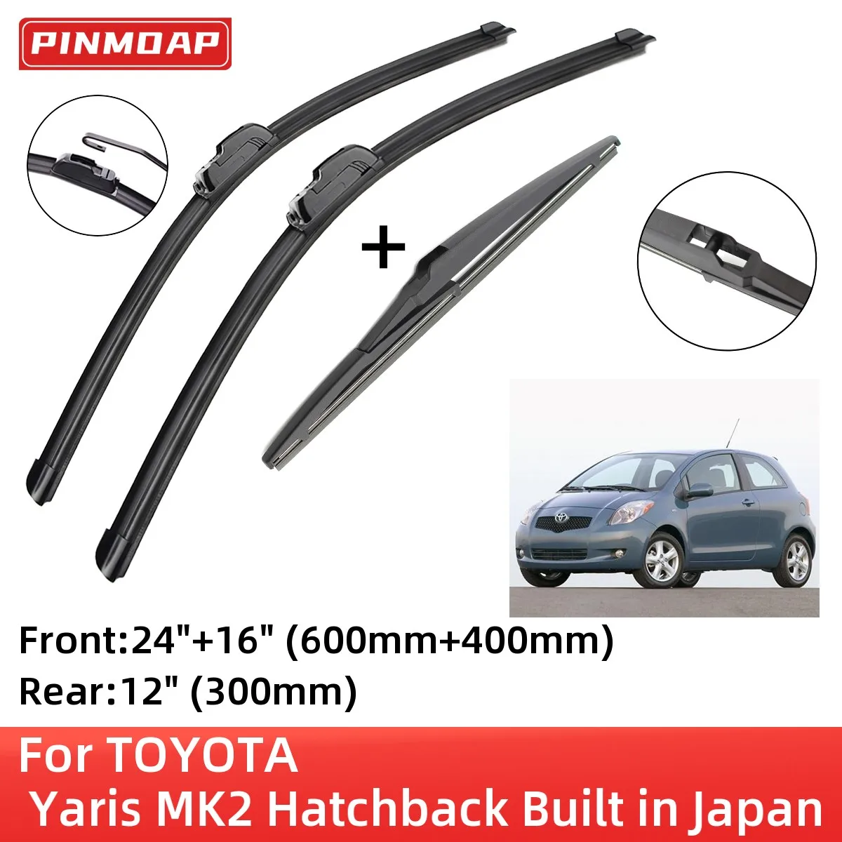 For TOYOTA Yaris MK2 Hatchback Built in Japan 2006-2011 Front Rear Wiper Blades Brushes Cutter Accessories J Hook 2006 2007 2008