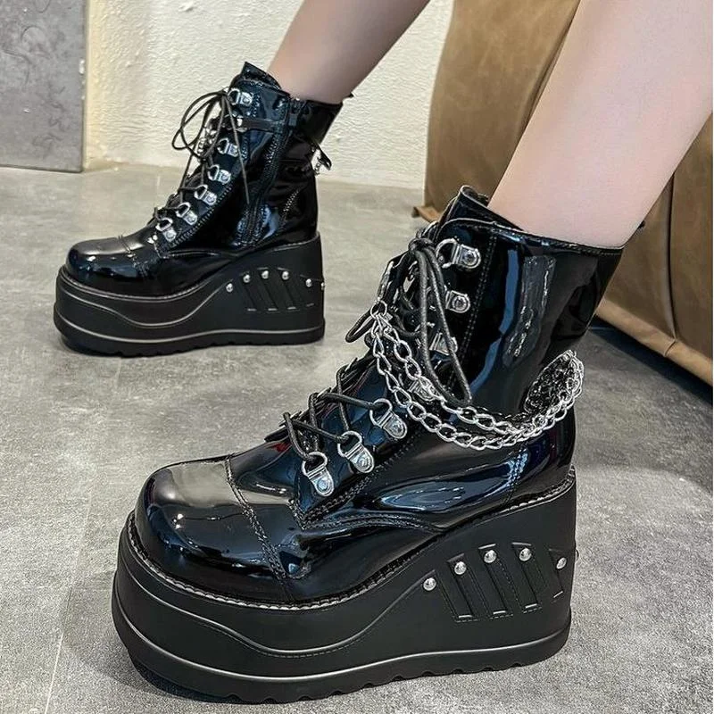 Женские туфли на танкетке черные кроссовки в готическом стиле платформе и