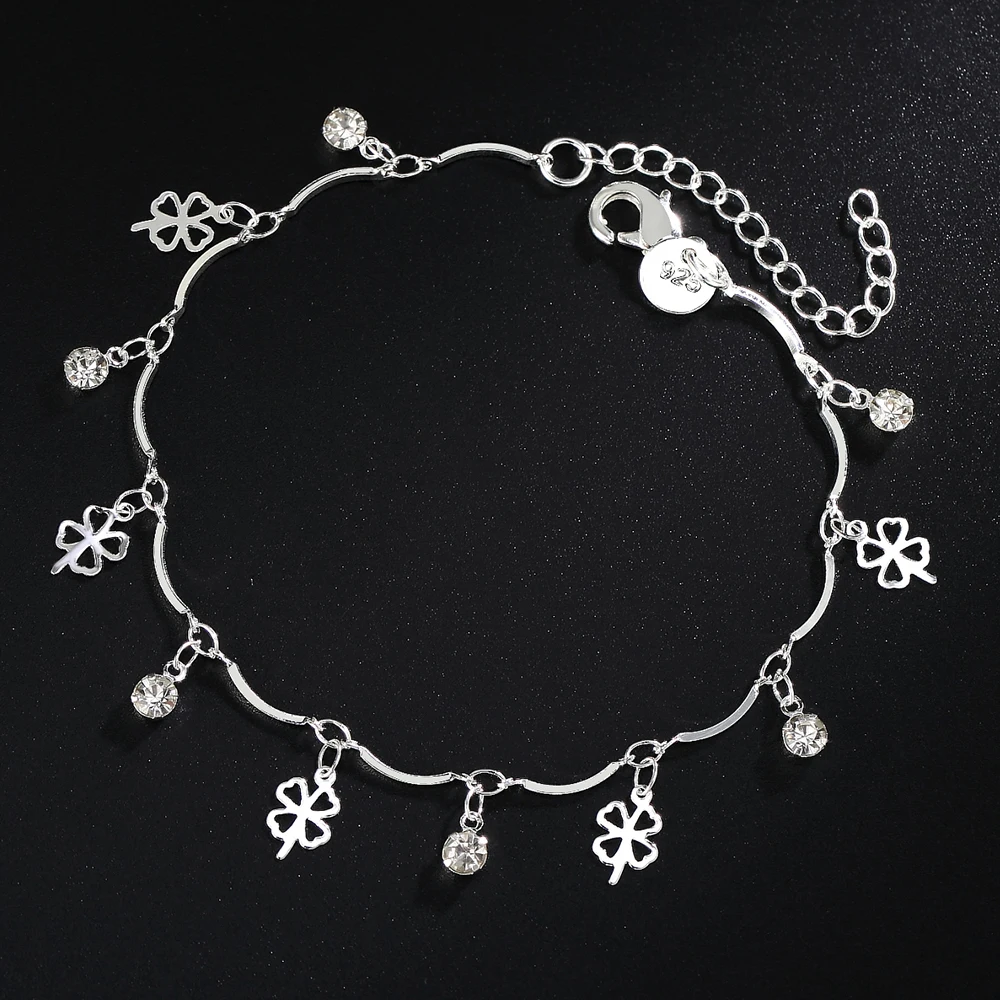 

Hot Street trend 925 sterling Silver lucky clover leaf zircon Chain Bracelet for Women Fashion Wedding Party gifts fine Jewelry