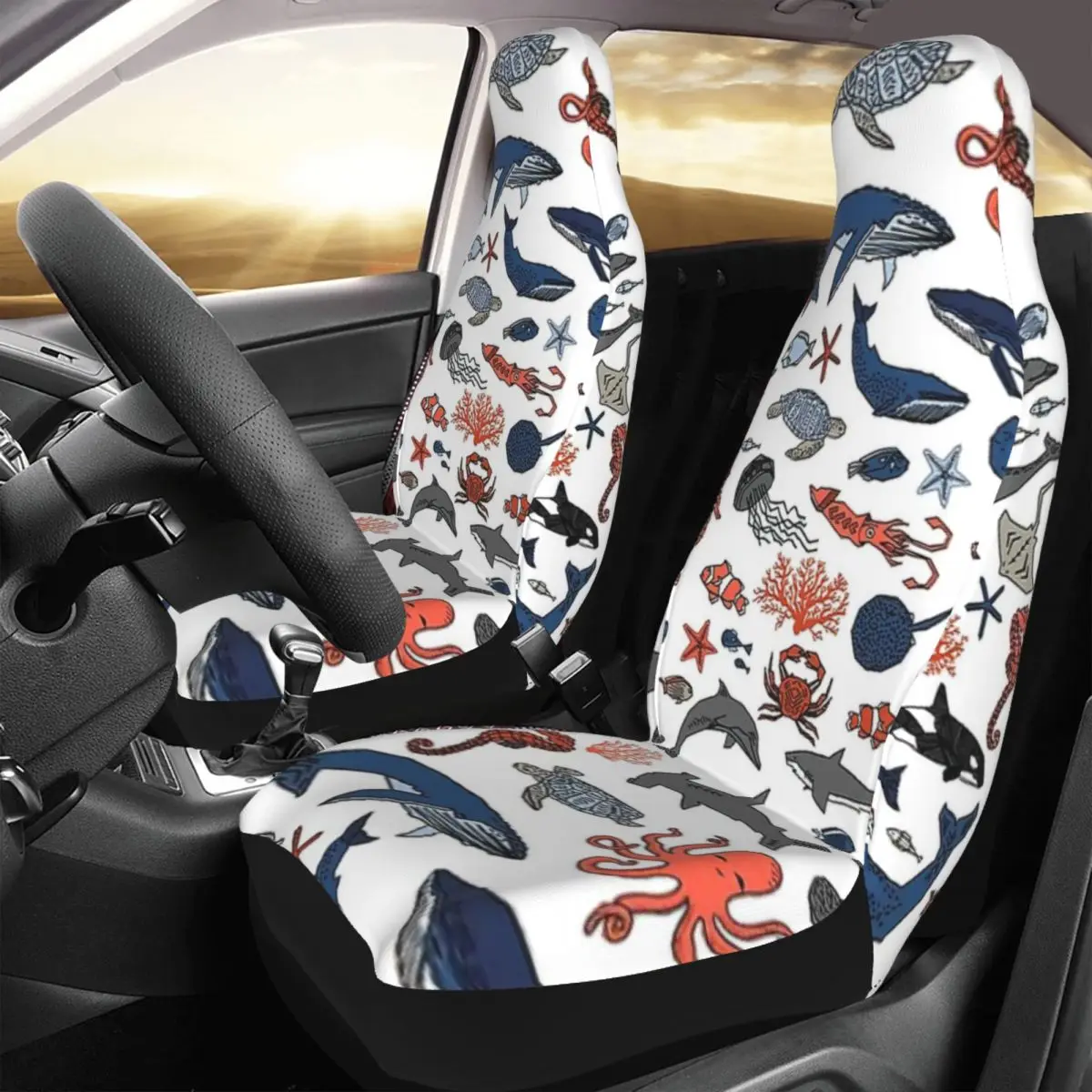 

Ocean Animals By Andrea Lauren Car Seat Cover Custom Printing Universal Front Protector Accessories Cushion Set