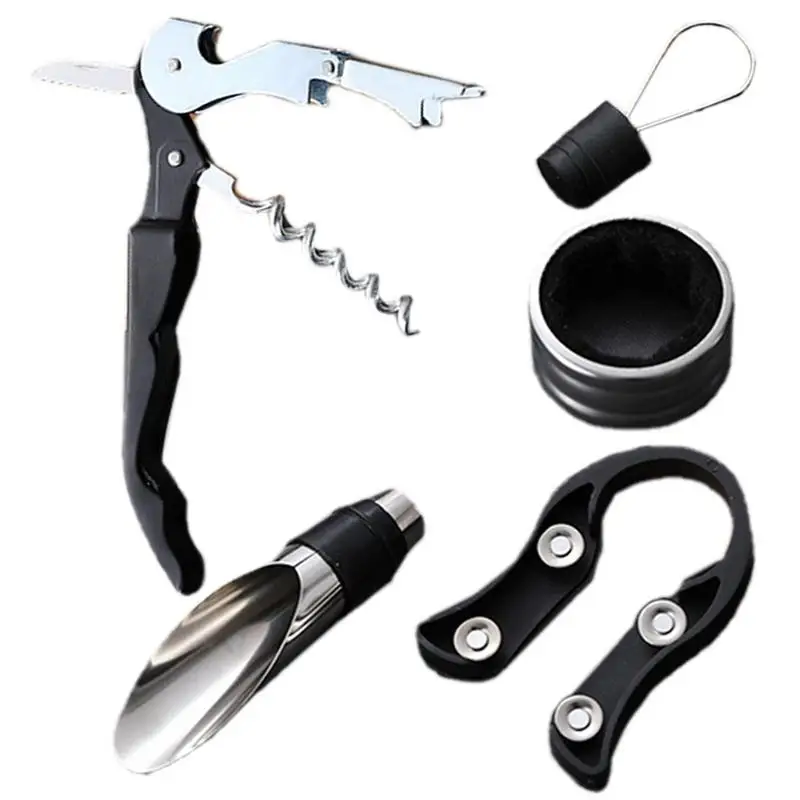 

Wine Bottle Opener Set 5-piece Set Manual Wing Corkscrews With Foil Cutter Vacuum Stopper Wine Aerator Pourer For Home Kitchen