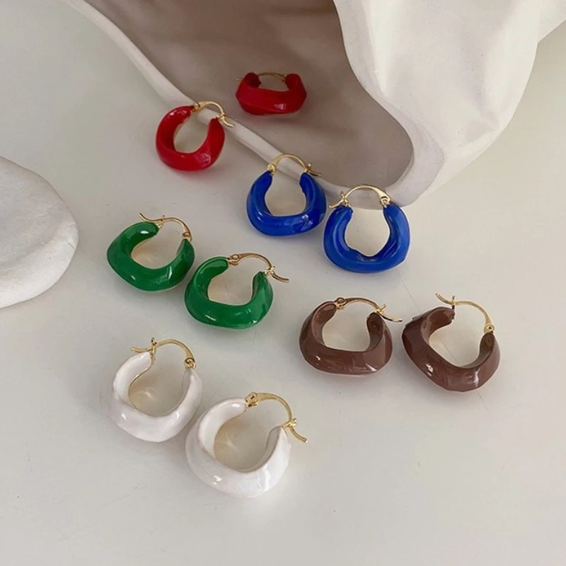 

U-Magical Simple Multiple Irregular Enamel U Shape Hoop Earring for Women Vintage Multicolor Gold Metallic Earring Jewellery