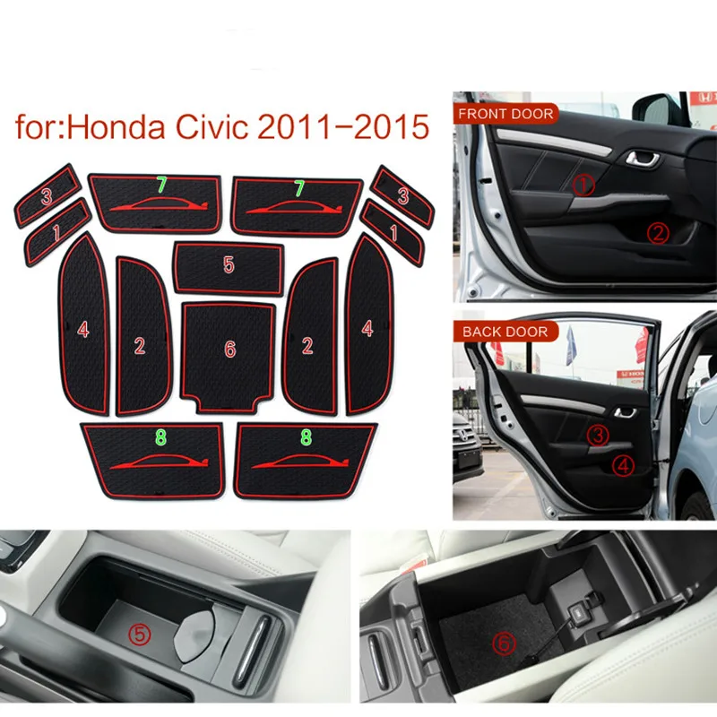 

For Honda CIVIC 2011 - 2015 CIVIC9 Holders Non-slip mats Cup Cushion Groove Mat Lnterior Anti Slip Mat Car Accessories