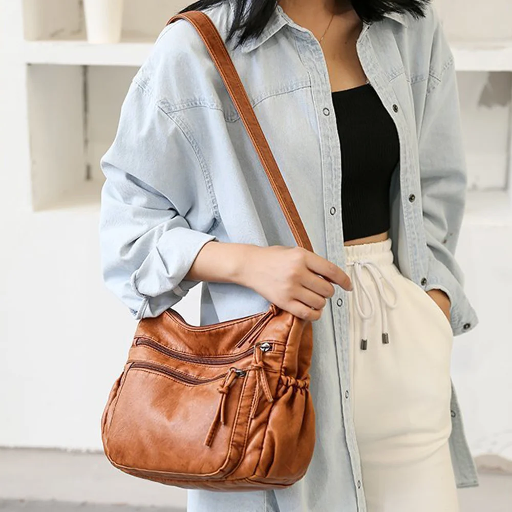 Women's Vintage Handbags and Purses Retro Design Female Shoulder Crossbody Bags for Women 2023 Soft Pu Leather Travel Bag