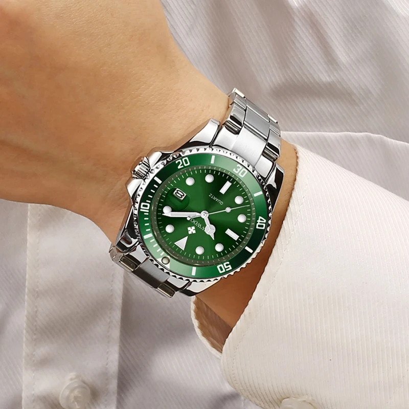 Фото Мужские часы WWOOR New Luxury Fashion Diver, водонепроницаемые 3ATM, с указателем даты, спортивные, кварцевые, наручные часы, Relogio Masculino №2