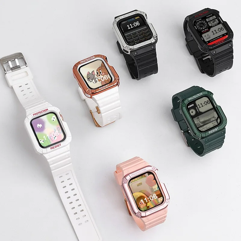

Case+Strap For Apple Watch band 44mm 40mm 45mm 41mm 38mm 42mm rubber Silicone watchband belt bracelet iWatch series 3 4 5 6 se 7