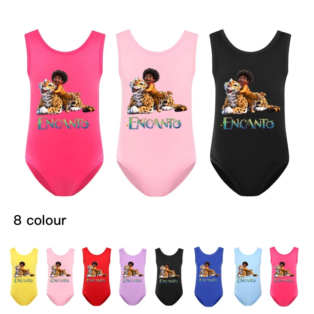 

2022 New Fashion Disney Encanto Imitation Cotton Milk Silk Cartoon Print Cute Girls Round Neck Tank Top Swimsuit 2-16 Years Old