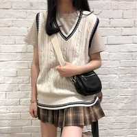harajuku preppy style v neck knitted sweater vest women autumn winter patchwork sleeveless vests sweaters female pullovers y2k