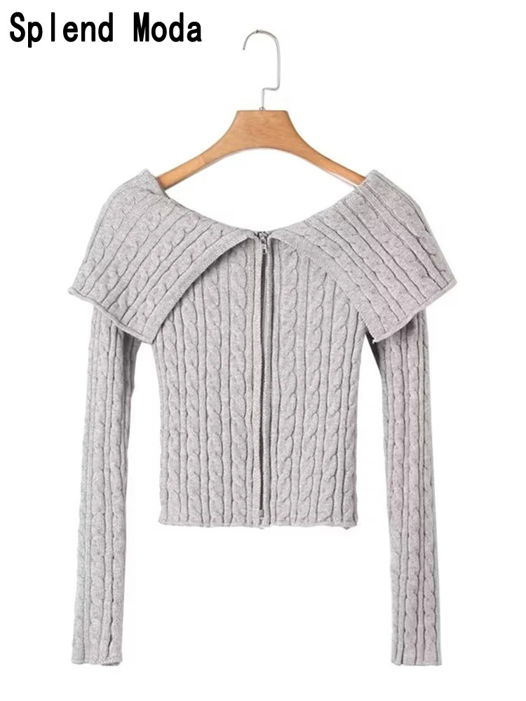 

2023 Women Autumn New Fashion Sweet Twist Jacquard Elastic Knitted Cardigan Chic Large Lapel Collar Sexy Slim Short Sweater TRAF