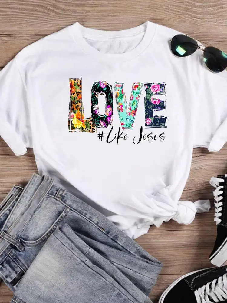 

Short Sleeve T Top T-Shirt T-shirts Women Tee Print Summer Love Faith 90s Style Cartoon Shirt Female Graphic Fashion Clothing