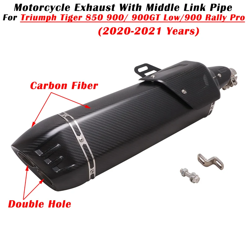 

For Triumph Tiger 850 900 900GT GT Low Rally Pro 2020 2021 Motorcycle Exhaust Escape Modified Double Hole Carbon Fiber Muffler