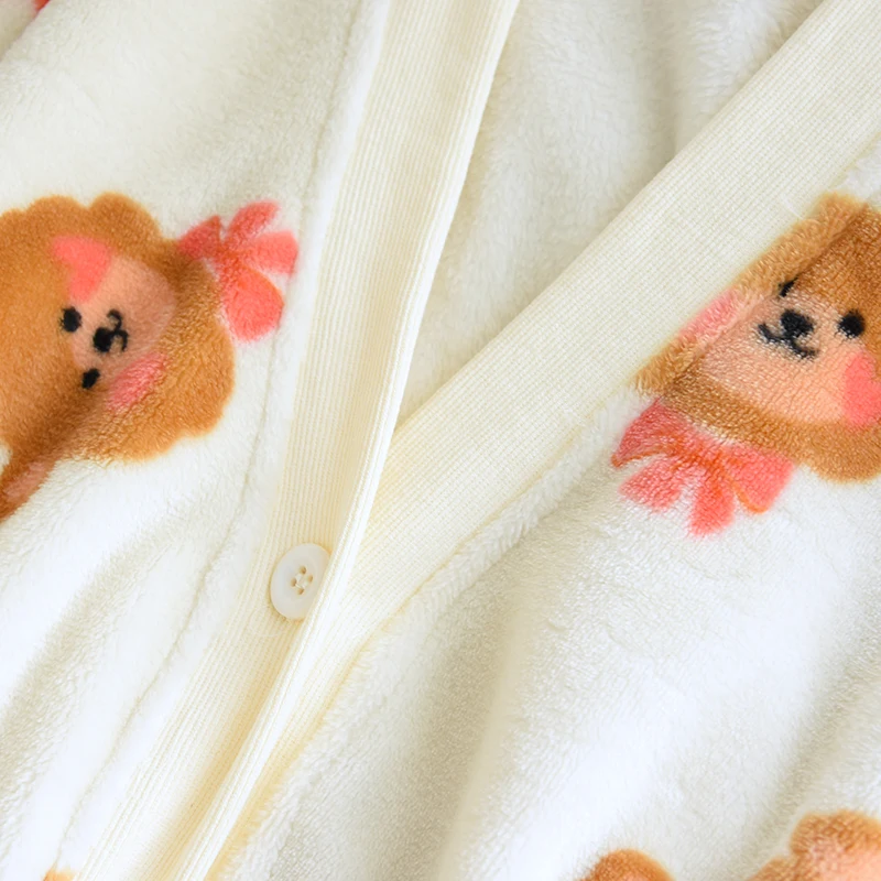 Autumn Winter Home Suit Flannel Plus Velvet Pajamas New Thickened Coral Fleece Homewear Thermal Warm V-neck Women Sleepwear Set