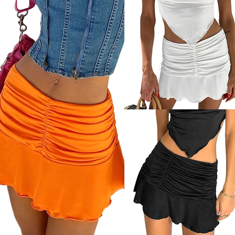 

90s Mini Skirt Lady Trendy Y2K 2022 Summer Skirts Women Sweet Cute Party Skirts Clubwear Accessory Black Pleated Skirts