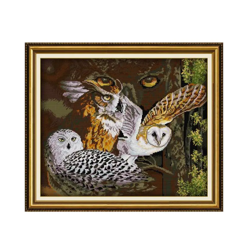 

Joy Sunday Cross Stitch Kits Owl In The Forest Printing Stamped 14CT 11CT Counted Fabric Handmade Embroidery Needlework Sets
