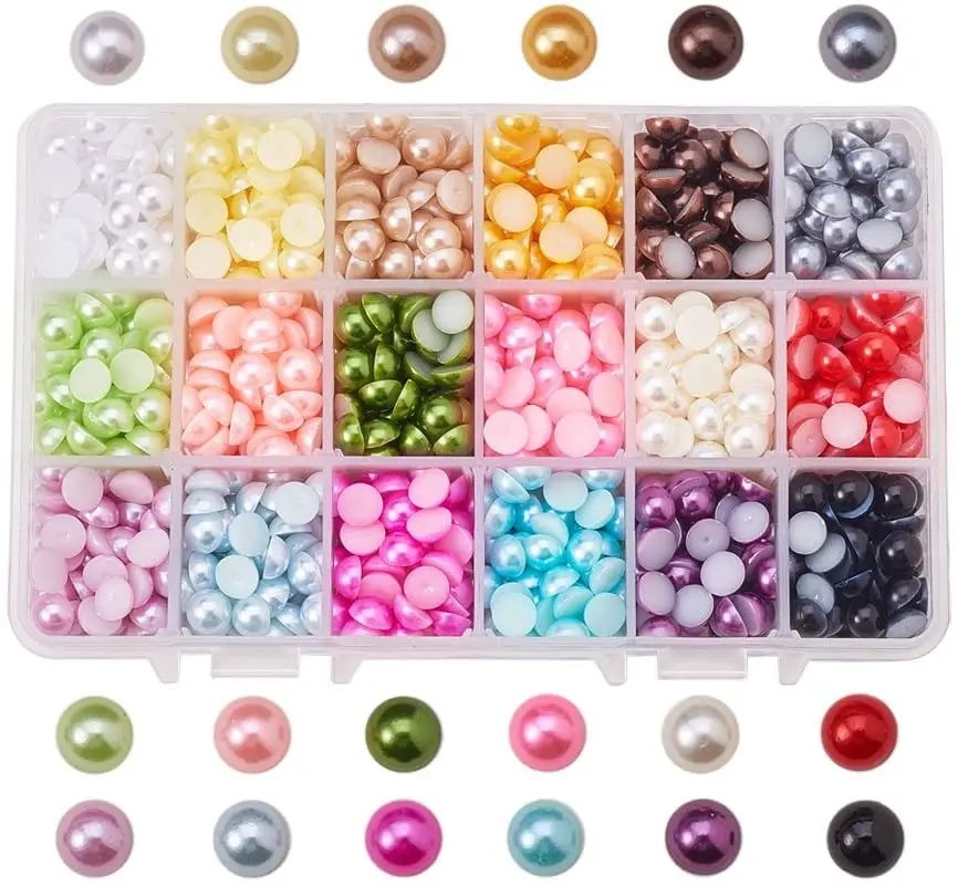 

NBEADS 690-2700PCS 18 Colors 4-12mm ABS Acrylic Half Round Flat Back Imitation Pearl Cabochon for DIY Scrapbook Phone Case Card