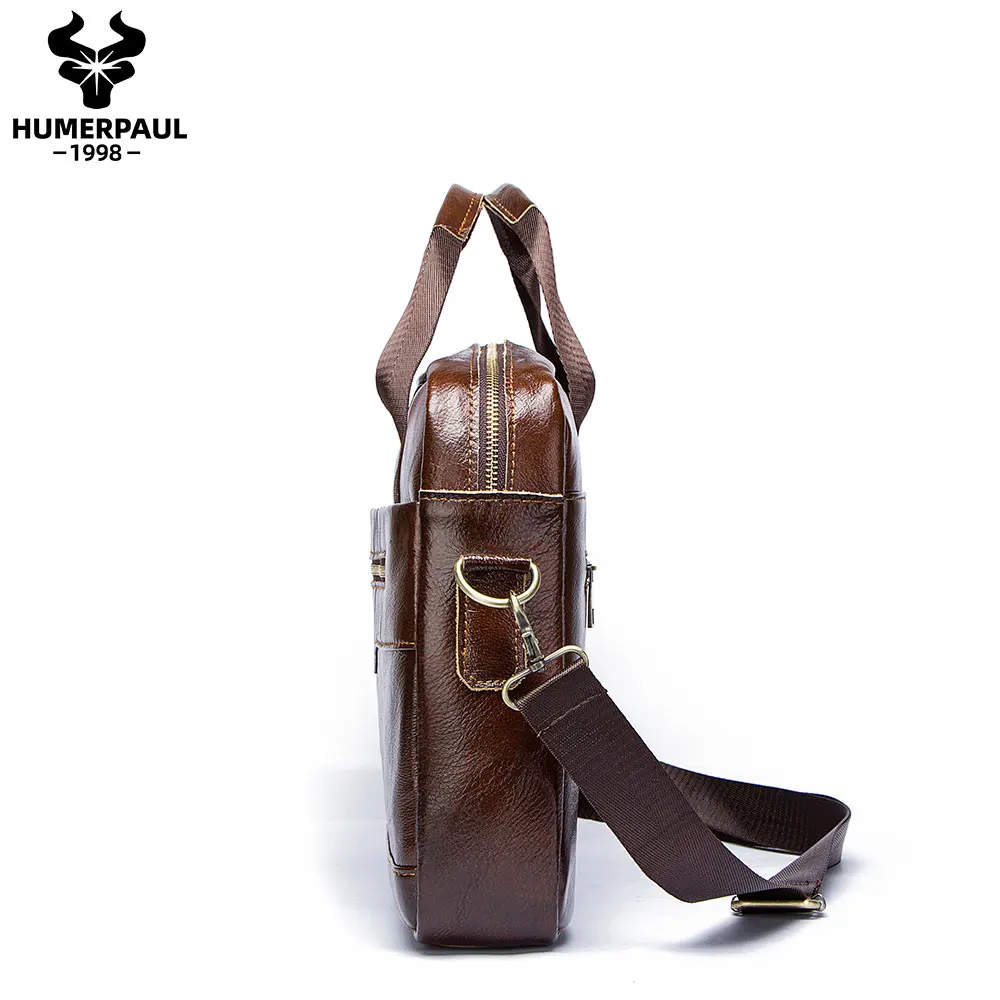 Genuine Leather Men Briefcase High Quality Business Office Handbag 14 Inch Laptop Bag Multifunction Male Shoulder Messenger