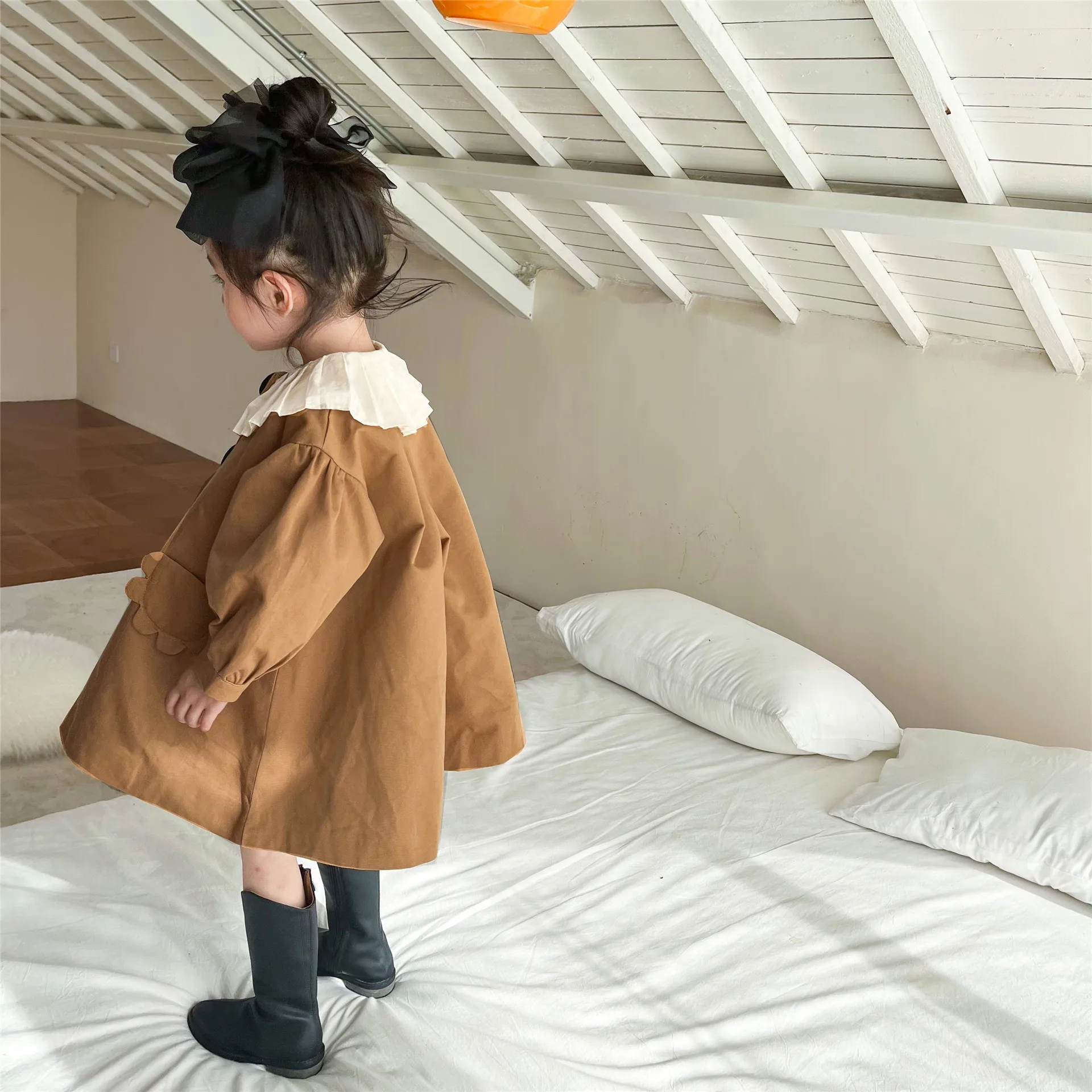 RiniLucia 2022 Autumn Fashion Girls Trench Coat Mid-long Style Kids Patchwork Coat Children Windbreaker Jacket Birthday Gift