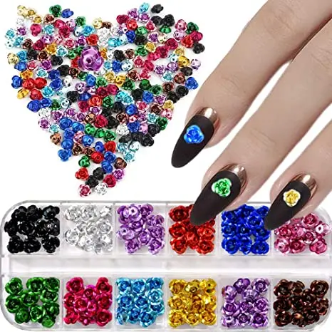 

240pcs Metal ROSE Nail Art Rhinestones Aluminium Flower Decorations Green 12 colors Flower 3D DIY Nail Accessories Nail Tips
