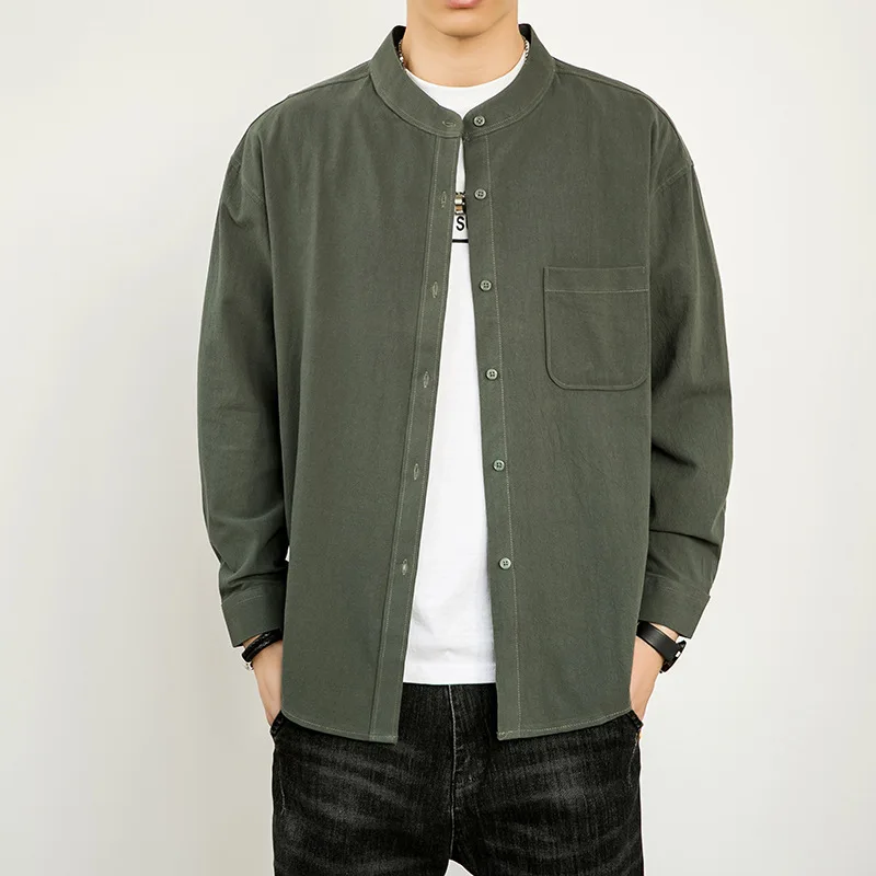 Рубашка мужская с длинным рукавом хлопок приталенная повседневная модная одежда