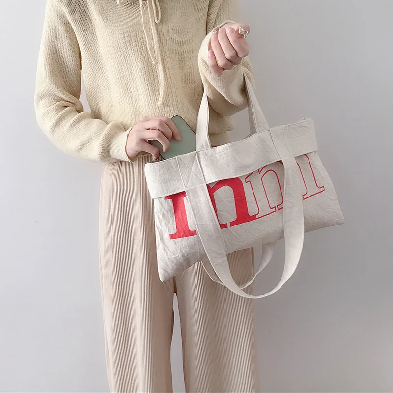 

Fashion Letter Canvas Bag for Women Simple Design Ladies Single Shoulder Shopping Bags Large Capacity Student Girls Casual Tote