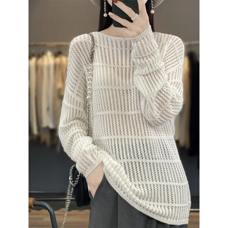 

Fashion Hollowed-out Women's Sweater Drop-Shoulder Wool Knitted Hollow Shirt Spring and Summer Best-Selling Casual Women's Top