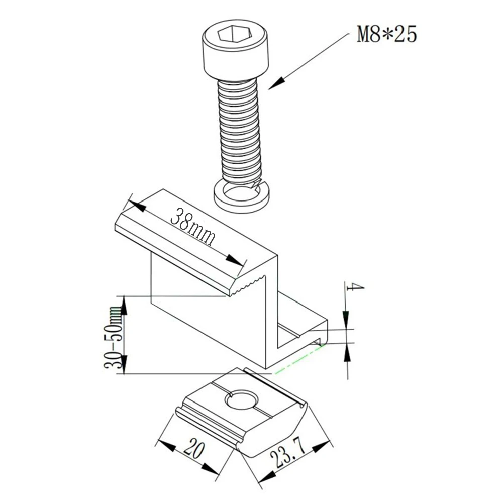 

Photovoltaic Support Solar End Clamp Für 40-45mm Gerahmte Solarpanels 40*40/45mm Fittings Replacement Silber Silver