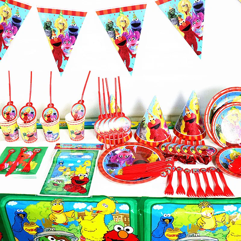 

Sesame Street Cartoon Elmo Party Decoration Tableware Paper Cup Plate Straw Hat Baby Shower Balloon Kids Birthday Party Supplies