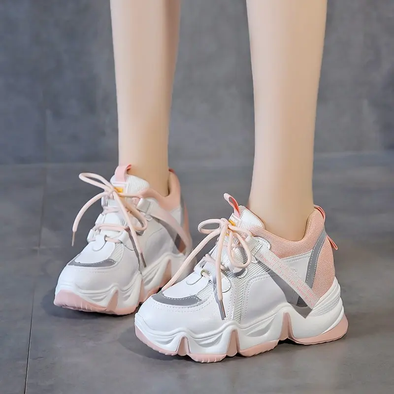 

Women Thick Bottom Sneakers 2022 Height Increasing Platform Casual Shoes Woman Spring Wedges Chunky Sneakers Breathable Footwear