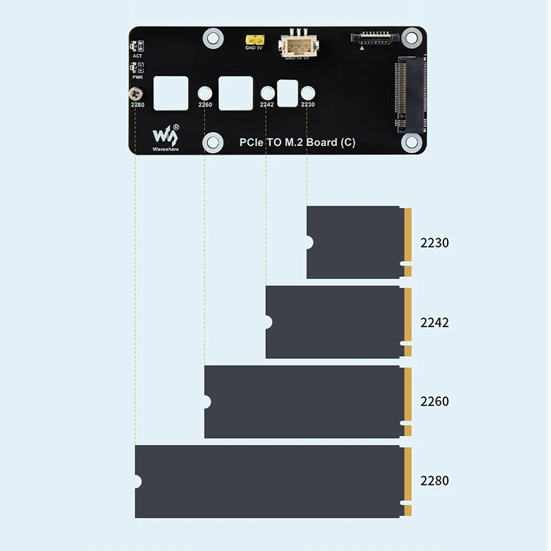 Плата PCIe-M.2 (C) Высокоскоростное чтение и запись для Raspberry Pi 5 2280/2260/2242/2230 SSD с