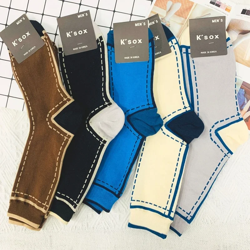 

patchwork men sock Dotted line striped For men socks crew cotton sox korean soft kawaii spring summer Casual business stockings