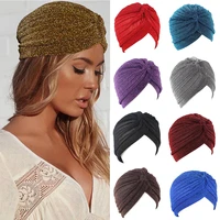 2022 trendy bling turban caps for women plain color muslim hijab scarf india african head wraps turbante mujer headscarf bonnet