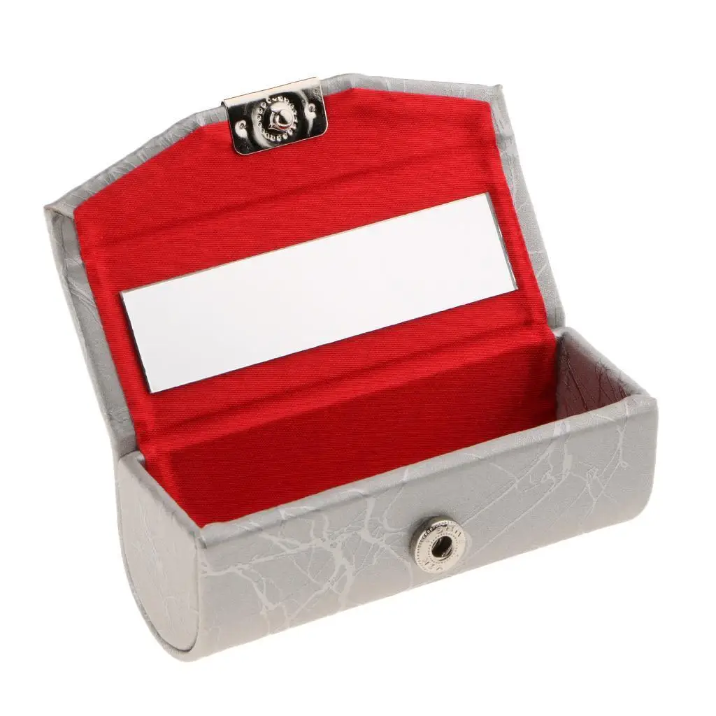 

Solid Design Lipstick Case Soft PU Leather Jewelry Holder Box with Mirror
