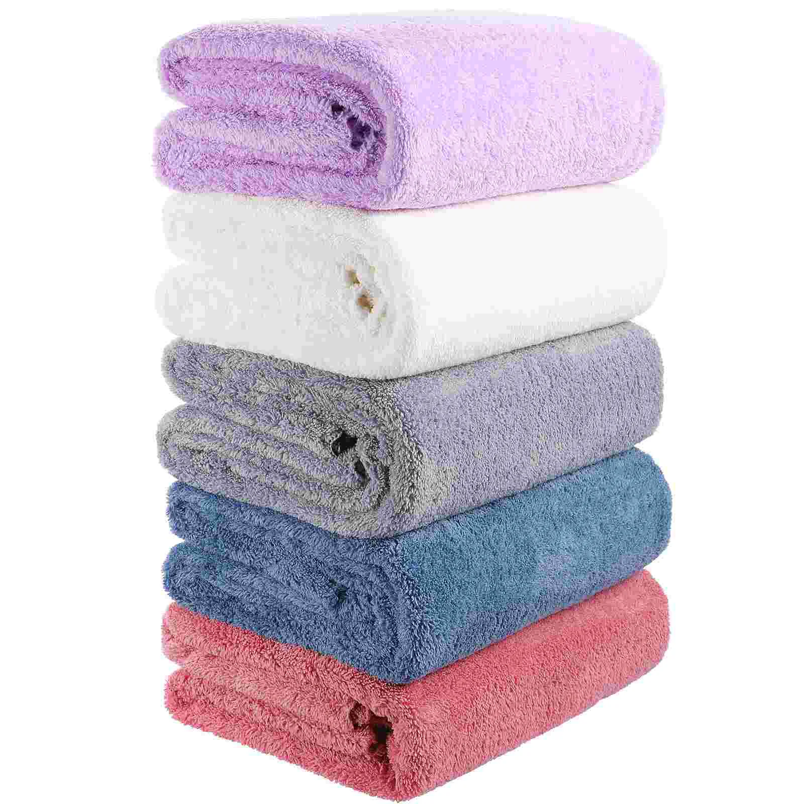 

5pcs Bath Towels Spa Wraps Water Absorption Towels Solid Color Microfiber Towels