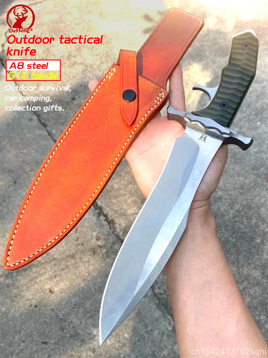 

Double gauntlet A8 steel cleaver outdoor straight Knife Olive Green G10 Handle Tactical Survival knife Collector knife gift